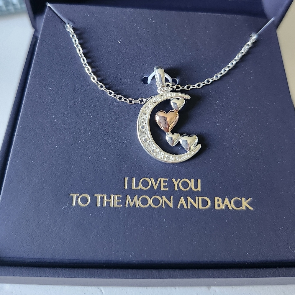 Brilliance Fine Silver Moon and Hearts Necklace - Picture 2 of 4